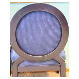 Pair of Ashley Furniture Round-Back Armchairs - Black Wood Frames & Blue Striped Upholstery