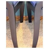 Pair of Ashley Furniture Round-Back Armchairs - Black Wood Frames & Blue Striped Upholstery