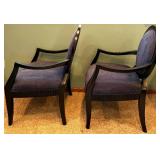 Pair of Ashley Furniture Round-Back Armchairs - Black Wood Frames & Blue Striped Upholstery