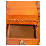 Vintage Jewelry Armoire Tall Chest - Riveted Trim & Ring Pulls, Mirror Lid