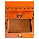 Vintage Jewelry Armoire Tall Chest - Riveted Trim & Ring Pulls, Mirror Lid