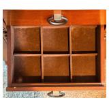 Vintage Jewelry Armoire Tall Chest - Riveted Trim & Ring Pulls, Mirror Lid