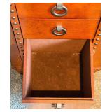 Vintage Jewelry Armoire Tall Chest - Riveted Trim & Ring Pulls, Mirror Lid
