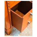 Vintage Jewelry Armoire Tall Chest - Riveted Trim & Ring Pulls, Mirror Lid