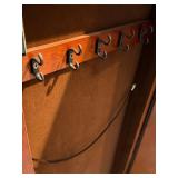 Vintage Jewelry Armoire Tall Chest - Riveted Trim & Ring Pulls, Mirror Lid