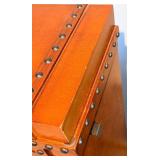 Vintage Jewelry Armoire Tall Chest - Riveted Trim & Ring Pulls, Mirror Lid