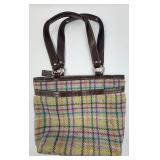 Coach Plaid Tote Bag with Leather Handles & Purple Interior