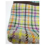 Coach Plaid Tote Bag with Leather Handles & Purple Interior