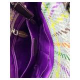 Coach Plaid Tote Bag with Leather Handles & Purple Interior