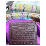 Coach Plaid Tote Bag with Leather Handles & Purple Interior