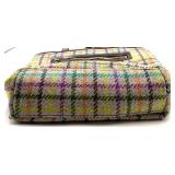 Coach Plaid Tote Bag with Leather Handles & Purple Interior