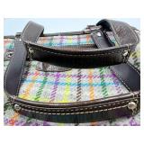 Coach Plaid Tote Bag with Leather Handles & Purple Interior