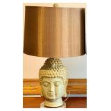Buddha Head Table Lamp - Ceramic Bust with Brown Drum Shade (matches lot 6)