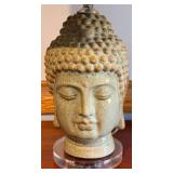 Buddha Head Table Lamp - Ceramic Bust with Brown Drum Shade (matches lot 6)