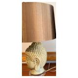 Buddha Head Table Lamp - Ceramic Bust with Brown Drum Shade (matches lot 6)