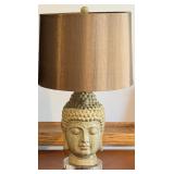 Buddha Bust Table Lamp - Ceramic Head Base & Brown Drum Shade (matches lot 5)