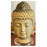 Buddha Bust Table Lamp - Ceramic Head Base & Brown Drum Shade (matches lot 5)