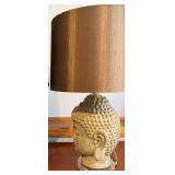 Buddha Bust Table Lamp - Ceramic Head Base & Brown Drum Shade (matches lot 5)