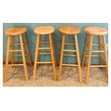 Oak Bar with Built-In Sink - 4 Wooden Bar Stools Included