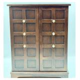Dark Wood Jewelry Armoire with Grid Pane Front & Mirror Lid
