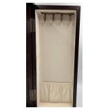 Dark Wood Jewelry Armoire with Grid Pane Front & Mirror Lid