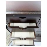 Dark Wood Jewelry Armoire with Grid Pane Front & Mirror Lid