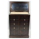 Dark Wood Jewelry Armoire with Grid Pane Front & Mirror Lid