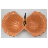 Mid Century California US #40 Shell-Shaped Ceramic Candy Dishes with Ring Handles, Peach & Blue Aqua with additional Rookwood Pottery CP-170-USA 10 Mint Green Pot/Vase