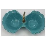 Mid Century California US #40 Shell-Shaped Ceramic Candy Dishes with Ring Handles, Peach & Blue Aqua with additional Rookwood Pottery CP-170-USA 10 Mint Green Pot/Vase