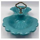 Mid Century California US #40 Shell-Shaped Ceramic Candy Dishes with Ring Handles, Peach & Blue Aqua with additional Rookwood Pottery CP-170-USA 10 Mint Green Pot/Vase