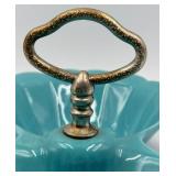 Mid Century California US #40 Shell-Shaped Ceramic Candy Dishes with Ring Handles, Peach & Blue Aqua with additional Rookwood Pottery CP-170-USA 10 Mint Green Pot/Vase