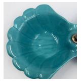 Mid Century California US #40 Shell-Shaped Ceramic Candy Dishes with Ring Handles, Peach & Blue Aqua with additional Rookwood Pottery CP-170-USA 10 Mint Green Pot/Vase