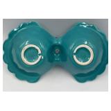 Mid Century California US #40 Shell-Shaped Ceramic Candy Dishes with Ring Handles, Peach & Blue Aqua with additional Rookwood Pottery CP-170-USA 10 Mint Green Pot/Vase