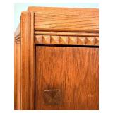 Oak Corner Cabinet - Hexagon Top With Diamond Carved Band & Square Knob