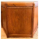Oak Corner Cabinet - Hexagon Top With Diamond Carved Band & Square Knob