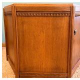 Oak Corner Cabinet - Hexagon Top With Diamond Carved Band & Square Knob