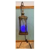 Antique-Style Metal Lantern on Iron Stand & Blue LED Beads Bulbs Inside