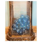 Antique-Style Metal Lantern on Iron Stand & Blue LED Beads Bulbs Inside