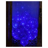 Antique-Style Metal Lantern on Iron Stand & Blue LED Beads Bulbs Inside