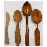 Vintage Wooden Kitchen Utensil Box Set - Spoons, Rolling Pins & Canister