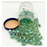 Vintage Glass Marbles Swirl Pattern Green & Blue in Vintage Mason Jar with Lid