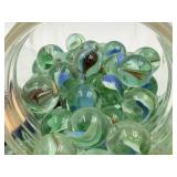 Vintage Glass Marbles Swirl Pattern Green & Blue in Vintage Mason Jar with Lid