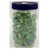 Vintage Glass Marbles Swirl Pattern Green & Blue in Vintage Mason Jar with Lid