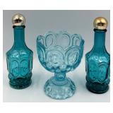 Moon & Stars AVON Breath Fresh Mouthwash Glass Decanter Bottles & Turquoise Compote Set