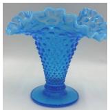 Vintage Fenton Hobnail Blue Glass Vase & Clear Glass Items- 4 Piece Set