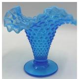 Vintage Fenton Hobnail Blue Glass Vase & Clear Glass Items- 4 Piece Set