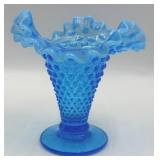 Vintage Fenton Hobnail Blue Glass Vase & Clear Glass Items- 4 Piece Set