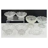 L.E. Smith Moon & Stars Crystal Glass Dessert Bowls with Pedestal Stands & Patterned Cut Glass