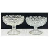 L.E. Smith Moon & Stars Crystal Glass Dessert Bowls with Pedestal Stands & Patterned Cut Glass