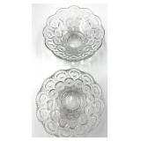 L.E. Smith Moon & Stars Crystal Glass Dessert Bowls with Pedestal Stands & Patterned Cut Glass